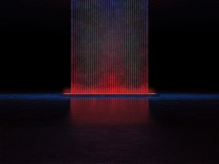 Abstract mysterious structure in a dark space illuminated by red and blue light