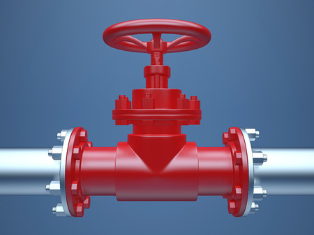 Industrial Pipe Valve on blue Backgroundの写真素材