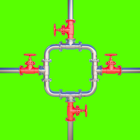 Industrial Pipe Valve on blue Background. Isolated on Green