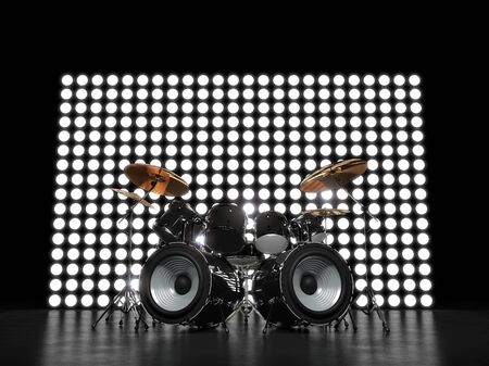 Unusual drum set against the backdrop of glowing wallの写真素材