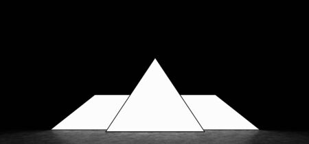 Glowing pyramid in a dark room with a shiny floor. 3D Renderの写真素材