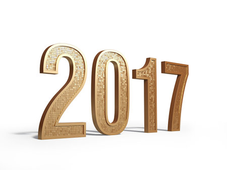 New Year. Golden numbers 2017 on a white background. 3D render