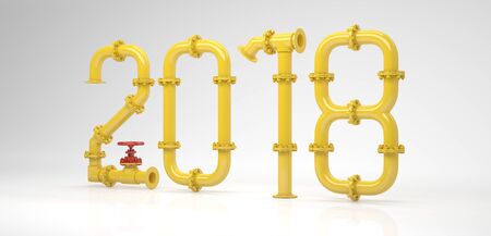 Happy new year. New 2018 year from pipes.. 3D Renderの写真素材