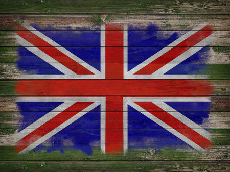 Old boards on which is painted English flagの写真素材