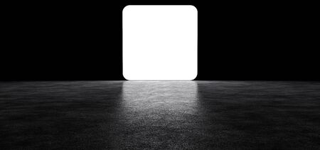 Glowing screen with rounded corners in a dark space. Glowing square white screen.3D Render.の写真素材