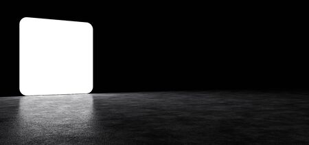 Glowing screen with rounded corners in a dark space. Glowing square white screen.3D Render.の写真素材