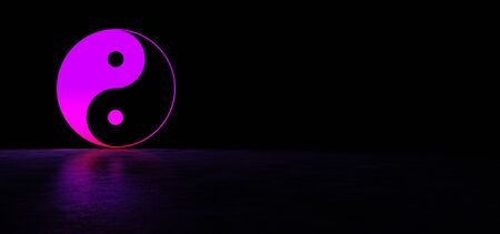 Glowing yin yang symbol in dark space. 3D Render.の写真素材