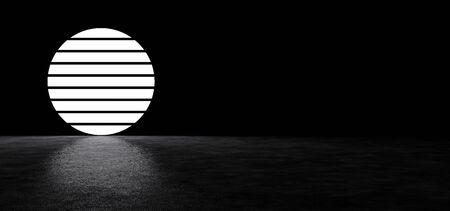 A luminous symbol in the form of a circle consisting of horizontal stripes in a dark space. Glowing symbol in retro style. 3D Render.の写真素材