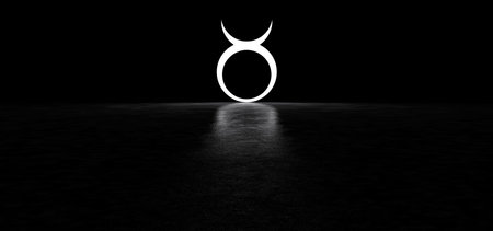 Glowing taurus zodiac sign Taurus in the dark space. 3D Render