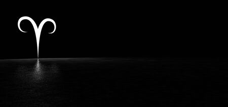Glowing zodiac sign Aries in the dark space. 3D Rebderの写真素材