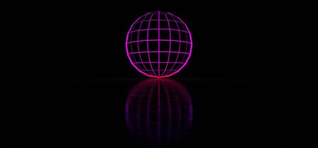 Glowing purple ball in a dark space. A ball consisting of luminous lines glows in the dark. 3D Render.の写真素材