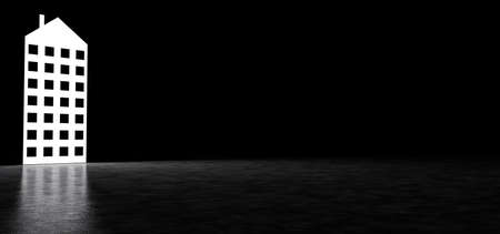 Glowing in the dark space icon in the form of a building. 3D Renderの写真素材