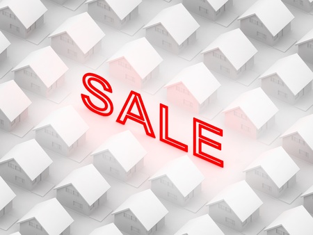Shining sign  sale  between the white houses in orthographic view の写真素材