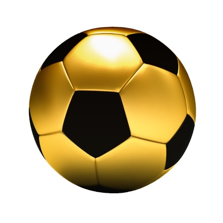 golden soccer ball isolated on white backgroundの写真素材