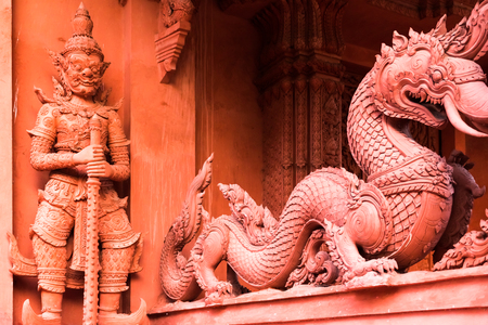 Red stone Wat Sila Ngu temple in the Koh Samui Island in Thailandの写真素材