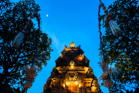 Evening atmosfere iof the Pura Saraswati Temple with beatiful lotus pond, Ubud, Bali in Indonesiaの写真素材