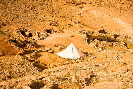 Nomad camp in caves near Todra Gorge, Tinghir, Morocco in Africaの写真素材