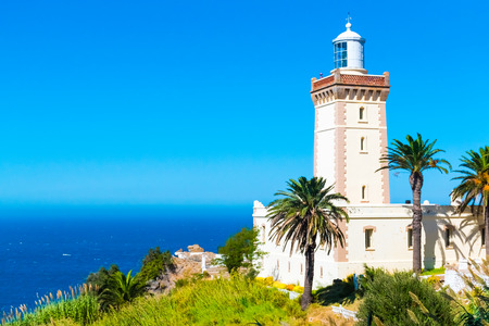 Beautiful Lighthouse of Cap Spartel close to Tanger city and Gibraltar, Morocco in Africaの写真素材
