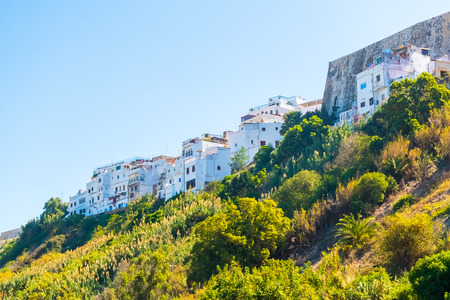 Coast of Moroccan white town Tanger, Morocco in Africaの写真素材
