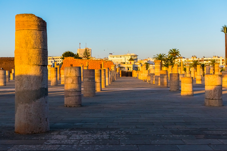 Thousand years old Tower of Hassan of the capital Rabat city, Morocco in Africaの写真素材