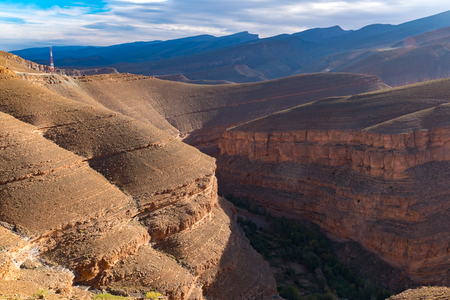 Great african rocky slope Todgha Gorge canyon landscapes at High Atlas Mountains range at Dades Rivers near Tinghir town, Tinghir, Morocco in Afrika.の写真素材