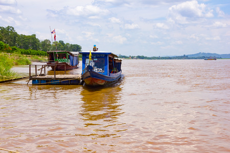 Chiang Rai, Thailand, May 31 2015 - View from boat on Mae Nam Kok, Mekong river close, Golden Triangle close to Chiang Rai, Thailandのeditorial素材