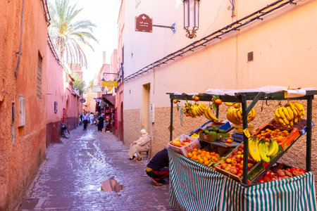 JEMMA DAR FNA, THE MAIN BAZAAR, MARRAKECH, MOROCCO, NOVEMBER 10, 2018. People walking on a corridor...