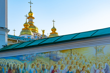 St. Michaels Golden Domed Monastery, classic shinny, golden cupolas of the cathedral cupolas of the cathedral, Ukraine, Kievの写真素材