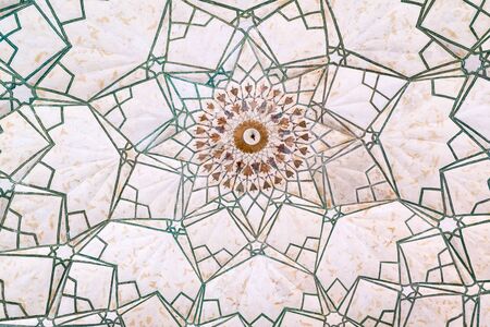 An eight-sided geometric pattern is inlaid into the ceiling of the ceremonial Drum House Naqqar Khana of the Red Fort in Delhi, Indiaのeditorial素材