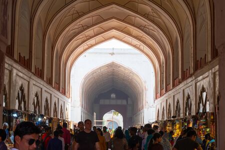 New Delhi, India, Mar 30 2019 - Inside view of the market at the Red Fort - The market place was built by the Mughals in the 17th centuryのeditorial素材