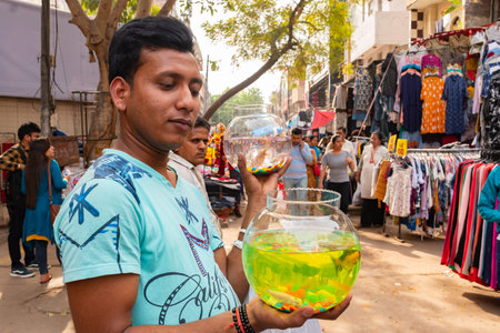 India, New Delhi, 30 Mar 2019 - Crowded clothes market in the centre of New Delhi
