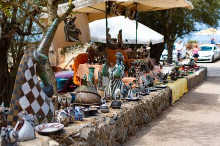 Mallorca, Spain, July 19 2019: Potter selling ceramic pottery productsのeditorial素材