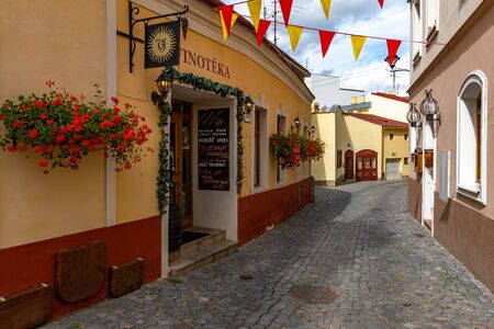 Znojmo, Czech Republic, 30 July 2019 - Romantic colorful street of historic city of Znojmo, Czech republic, Europeのeditorial素材