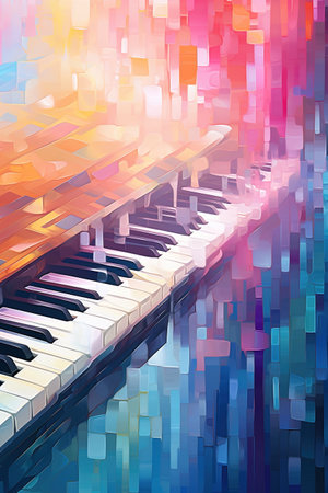 Music poster with colorful abstract piano keyboardの素材