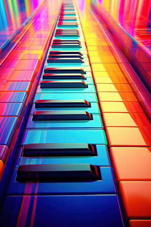 Music poster with colorful abstract piano keyboardの素材