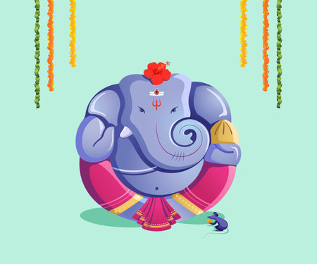 illustration of Lord Ganpati for Ganesh Chaturthi festival of India, Ganpati Bappa Morya backgroundのイラスト素材