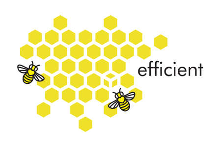 Working efficient bee making honey & propolis Hexagonal golden yellow honeycomb pattern paper cut background with bee and sweet honey inside.のイラスト素材