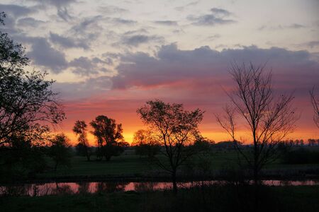 Waiting for the sunrise, dawn in the Warta Valleyの写真素材