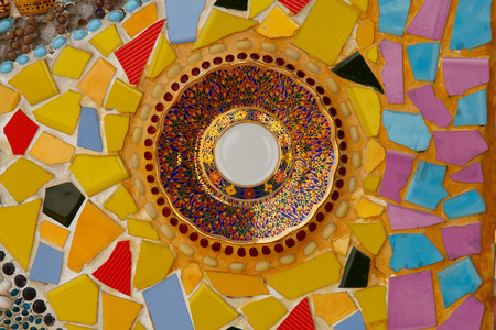 March 24, 2017 : Colorful ceramic pattern decoration with pebbles made from pebble and ceramic on the wall at Wat Phasornkaew., Phetchabun Province, Thailand.の写真素材