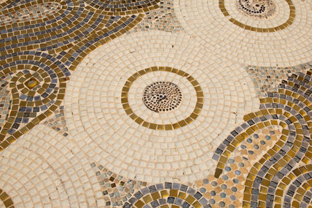 March 24, 2017 : Colorful ceramic pattern decoration with pebbles made from pebble and ceramic on...