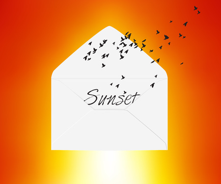 White paper envelope with birdsのイラスト素材