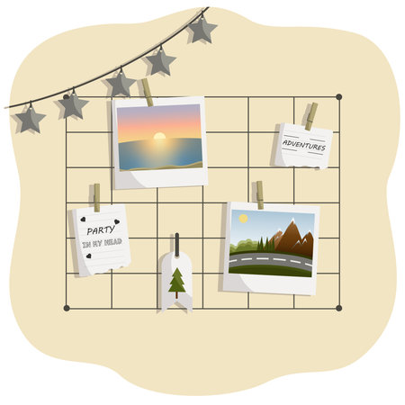 house illustration, wall decor, moodboard, cozy wall decoration, dream board, wall calendar, travel planning notebook, wall interiorのイラスト素材