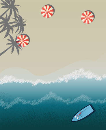 illustration beach, sea, sea vacation, palm trees on the beach, sunbathing, umbrellas on the beachの写真素材