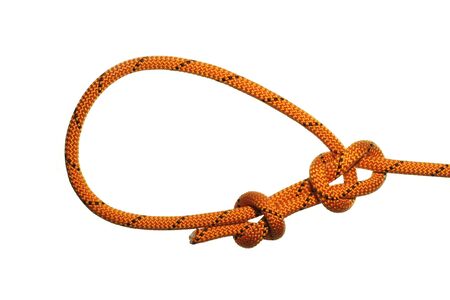 Bowline knot on orange rope on white backgroundの写真素材