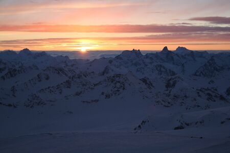 sunset in caucasus mountainsの写真素材