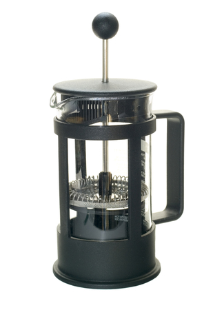 Empty french press isolated on white backgroundの写真素材