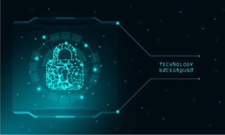 Abstract Closed Padlock With Hologram on technology hi tech background concept with Blue abstract hi speed internet technology.のイラスト素材