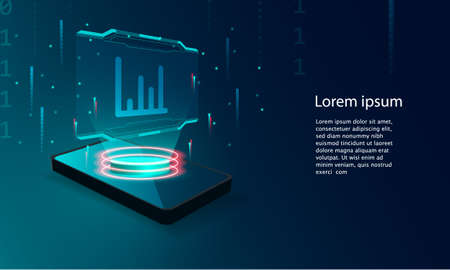 Application of Smartphone with business graph and analytics data on isometric mobile phone.のイラスト素材