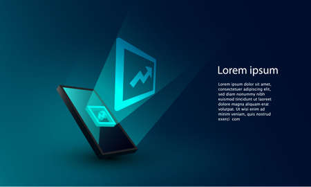 Application of Smartphone with business graph and analytics data on isometric mobile phone.のイラスト素材