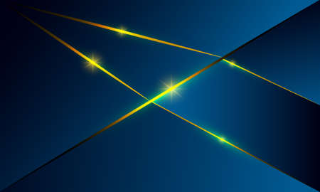 Abstract blue polygon triangles shape pattern background with golden line and lighting effect luxury style. Illustration Vector design digital technology concept.のイラスト素材